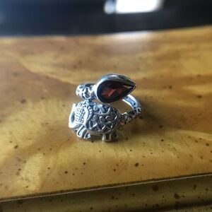 Natural Garnet Sterling Silver Elephant Ring Size 5.5